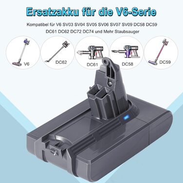 Акумулятор KUNLUN V6 для пилососів Dyson V6, DC62, SV03, SV04, SV09, SV05, DC58, DC59, DC61, DC72, DC74, SV06, SV07, 21.6V, змінний акумулятор для серії V6