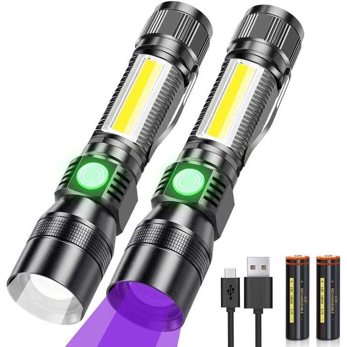 Karrong LED ліхтарик з ультрафіолетовим світлом 395нм, USB-зарядка, магніт, 7 режимів, акумулятор, для кемпінгу та туризму, 2 шт.