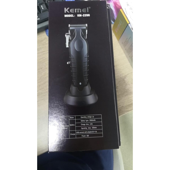 Kemei 2296 професійна машинка для стрижки волосся і бороди, бездротова, T-подібний лезо, USB-зарядка, чорна