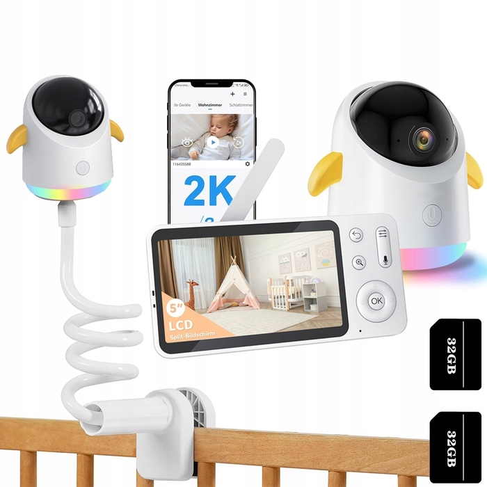 Відеоняня з WiFi-камерою 2K 3Мп, поворотним механізмом, LCD-дисплеєм 5