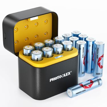 Акумулятори PHOTOOLEX AA Li-ion 1.5V 3600mWh, набір 8 шт. з зарядним пристроєм та кейсом для зберігання, високої ємності
