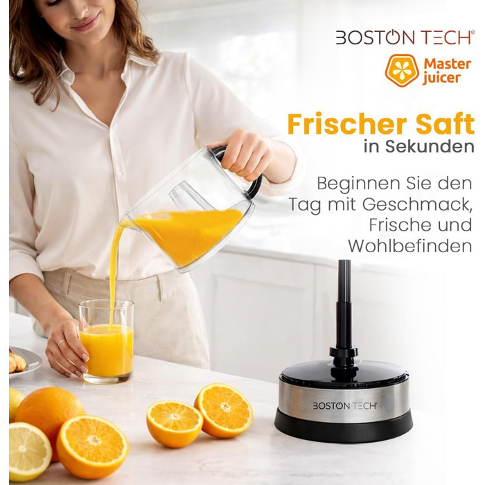 Електрична цитрусовижималка Boston Tech MasterJuicer 700 мл з нержавіючої сталі - 40W, подвійна конусна система, без BPA, висока продуктивність