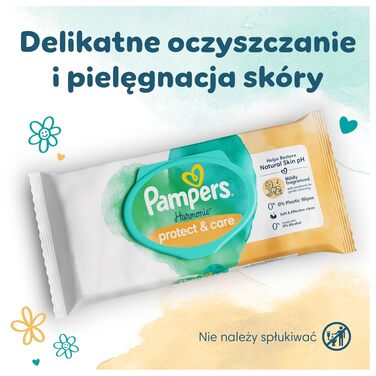 Дитячі вологі серветки Pampers Harmonie Protect & Care, без віддушок, 18 упаковок по 44 шт (792 серветки)
