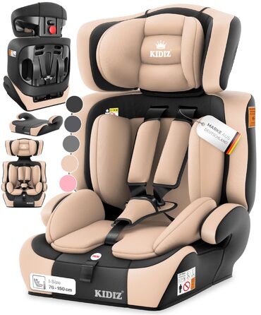 Автокрісло KIDIZ i-Size R129 100-150 см для дітей до 12 років, група 1/2/3 без Isofix, бежеве