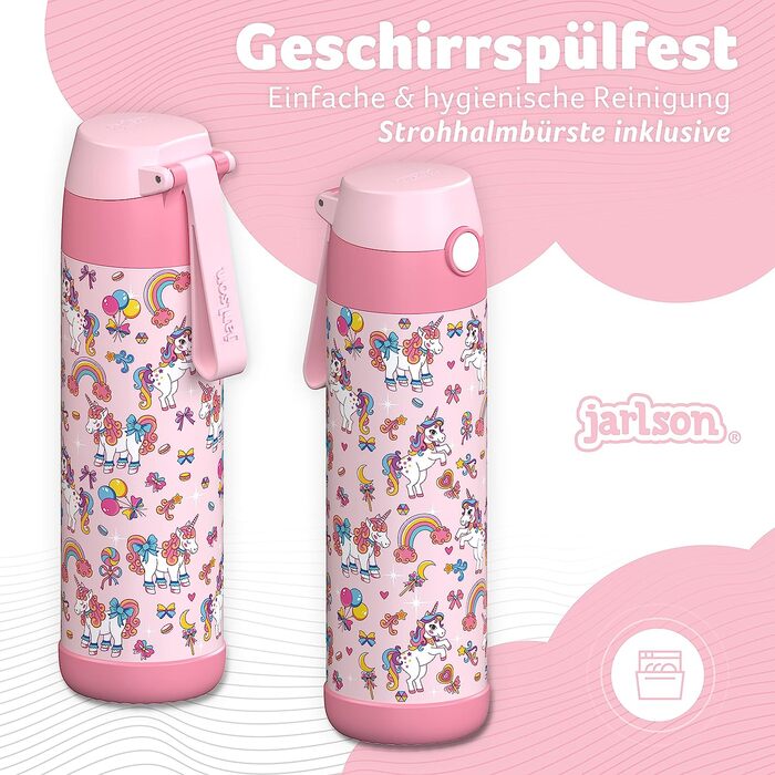Дитяча термос пляшка Jarlson MALI з нержавіючої сталі, 500 мл, герметична, BPA Free, з кришкою-чашкою, єдиноріг, для школи і садочка