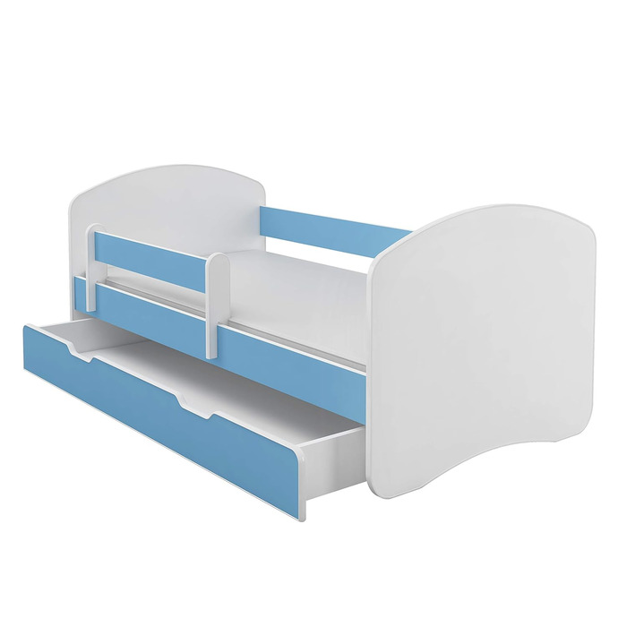 Дитяче ліжко з висувним ящиком та матрацом ACMA II, біле, 180x80 см, синє