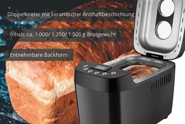 Хлібопічка Unold 68525 BACKMEISTER Big Black, чорна, до 1.5 кг, 15 програм, для безглютенового хліба, таймер, підтримка тепла, LCD дисплей