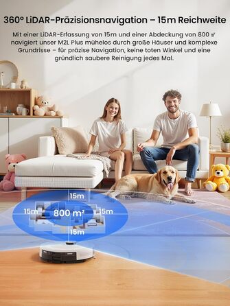 Робот-пилосос LEFANT M2Plus з функцією миття підлоги, 6000Pa, LiDAR-навігація, самоочищення, для видалення шерсті тварин, білий (M2L Plus)