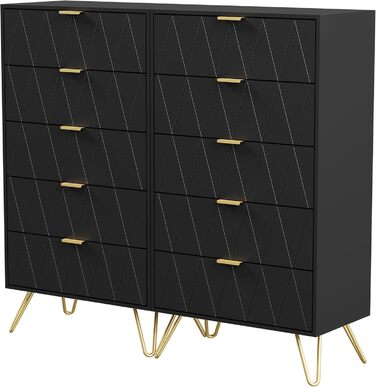 Комод UEV з 5 висувними ящиками, 60x34x110 см, сучасний чорний шафа для зберігання, тумба у вітальню, спальню чи коридор