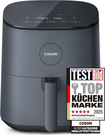 Аерофритюрниця COSORI 4,7 л, 7-в-1, тиха 55 дБ, 230°C, енергозбереження 55%, для курки, стейка, бекону, заморожених продуктів, з 100+ рецептами, підходить для посудомийної машини