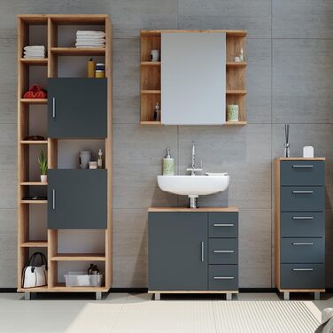 Тумба під умивальник Vicco Ilias, дуб/антрацит, 60х60,8 см, Goldkraft Eiche