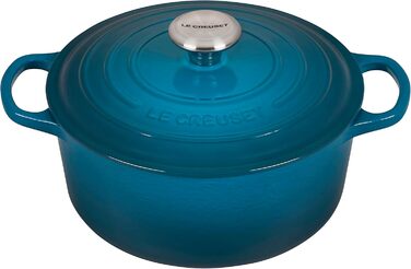 Чавунна каструля-брятер Le Creuset Signature з кришкою, 24 см, кругла, для всіх типів плит та індукції, 4,2 л, 4,3 кг, колір Deep Teal