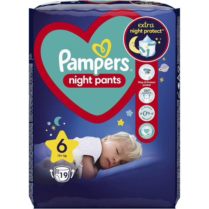 Нічні підгузки-трусики Pampers Night Pants, розмір 6 (15+ кг), 19 шт. — максимальний захист на ніч