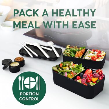 Ланчбокс Umami Bento 1500 мл, багаторазовий контейнер для обіду, для чоловіків, дорослих, чорний сапеле, XL, герметичний, для приготування їжі