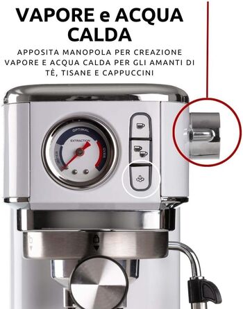 Кавомашина еспресо Ariete Slim Metal 1381 с манометром, 15 бар, для кави в зернах та ESE-падів, капучинатор, 1300 Вт, срібляста