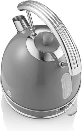 Електрочайник Swan Retro 1,8 л, 3000 Вт, вінтажний дизайн, Strix, бездротовий, BPA-free нержавійка, сірий