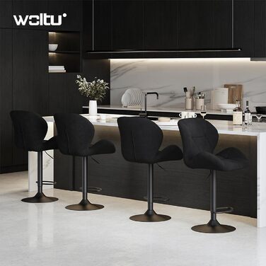Стілець для бару WOLTU, дизайнерський, з підлокітником, спинка, регульована висота, обертовий, чорний оксамит, сталь
