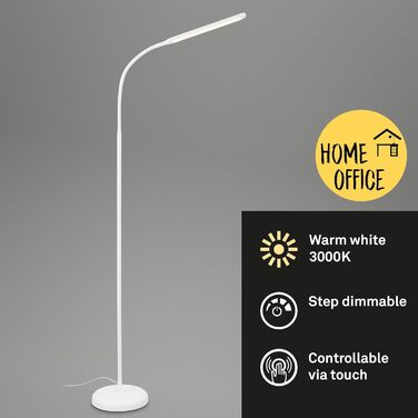 BRILONER – LED торшер з диммером для вітальні, поворотна лампа для читання, сенсорне керування, непряме освітлення, білий колір