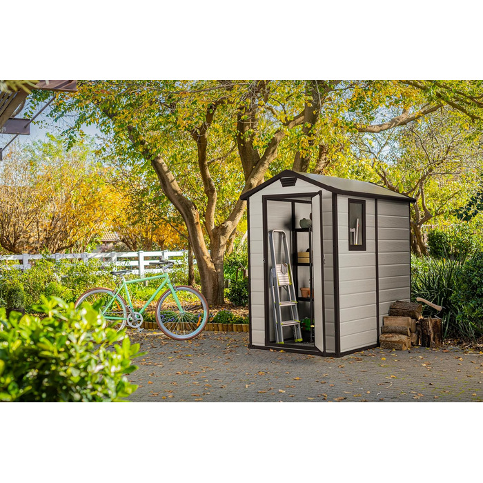 Сарай садовий Keter Manor 4x6S, 3.8 м³, пластик, бежевий, 130x192x198 см - водонепроникний для вулиці