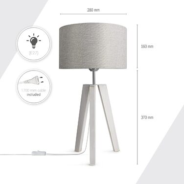 Настільна лампа Paco Home для спальні та вітальні, E14, текстильний абажур, дерев'яна, біло-сіра, з вимикачем, декор, тип 1