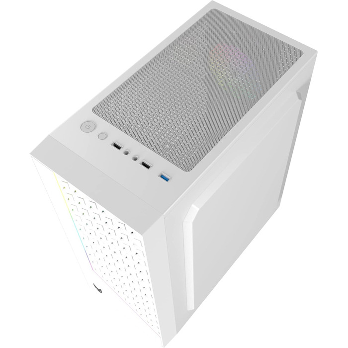 Oversteel Iridium — ігровий корпус для ПК ATX/Micro ATX/ITX, 120 мм A-RGB вентилятор, сітчаста передня панель, 2 пилові фільтри, загартоване скло, USB 3.0, білий