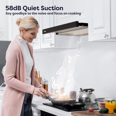 Витяжка кухонна CIARRA CBCB6906D 60 см, T-подібна, чорна, A++, продуктивність 391 м³/h, LED-підсвітка, з вугільним фільтром CBCF002X2, режим рециркуляції та відведення