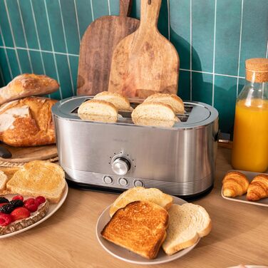 Тостер вертикальний Cecotec Shine&Toast Extra Double з нержавіючої сталі - 1400 Вт, 4 тости, широкі слоти 3.8 см, 7 режимів