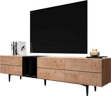 ТВ тумба Newfurn чорна дика дуба, вінтаж індастріал, 195x48x37 см, тумба під телевізор у вітальню