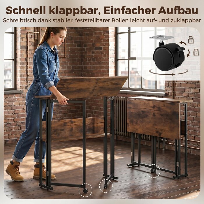 Складаний письмовий стіл з полицею, 80 см, для маленьких приміщень та офісу, рустикальний коричневий