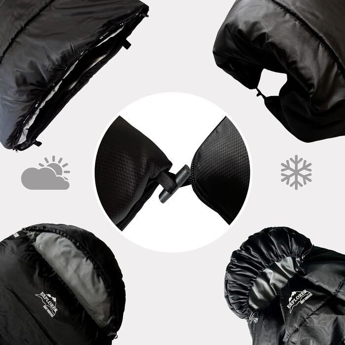 Зимовий спальний мішок-ковдра EXPLORER EF-200 XXL (-18°C / +3°C), 220x80 см, 400GSM для кемпінгу, трекінгу та подорожей, чорний