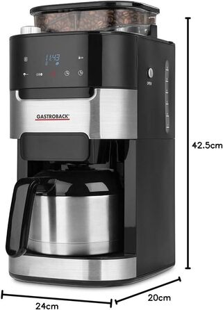 Кавоварка GASTROBACK Grind & Brew Pro Thermo, срібляста, чорна, з млином, термос, автоматична