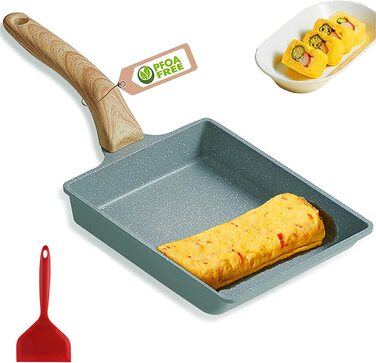 Японська сковорода для омлету Tamagoyaki MIHUNTER, квадратна антипригарна, 20x15 см, із силіконовим шпателем та пензлем, PFOA-вільна, для приготування яєць та омлетів