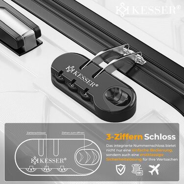 Валіза для подорожей KESSER 120Л, пластиковий корпус ABS, колір Snow White, 75 см, з кодовим замком, вагами та дорожнім гаманцем, 360° колеса, телескопічна ручка