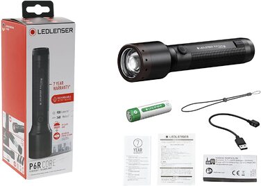 Ліхтарик Ledlenser P6R Core, 900 люмен, акумуляторний, LED, IP68, фокусування, 240 м, USB-зарядка