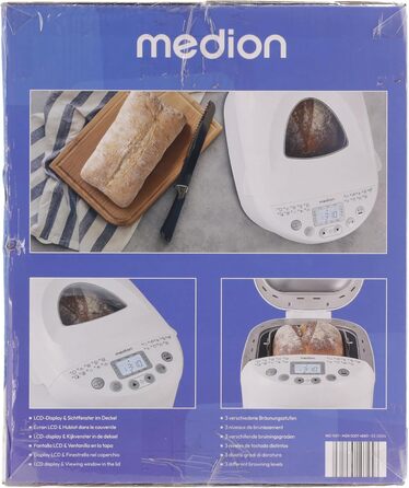 Хлібопічка MEDION MD 11011, 550 Вт, 19 програм, 1000 г, 3 рівні підсмажування, таймер, підтримка тепла