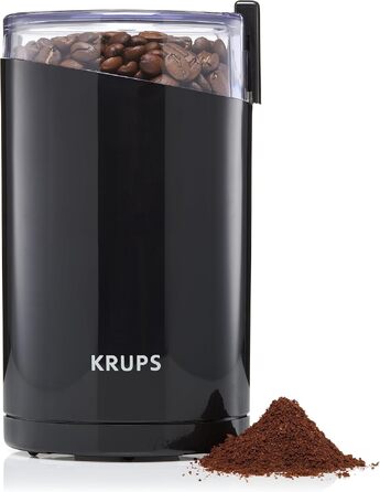 Кавомолка електрична Krups GVX212 з регулюванням помелу та вибором кількості чашок, нержавіюча сталь, чорна (для кави, спецій, трав)