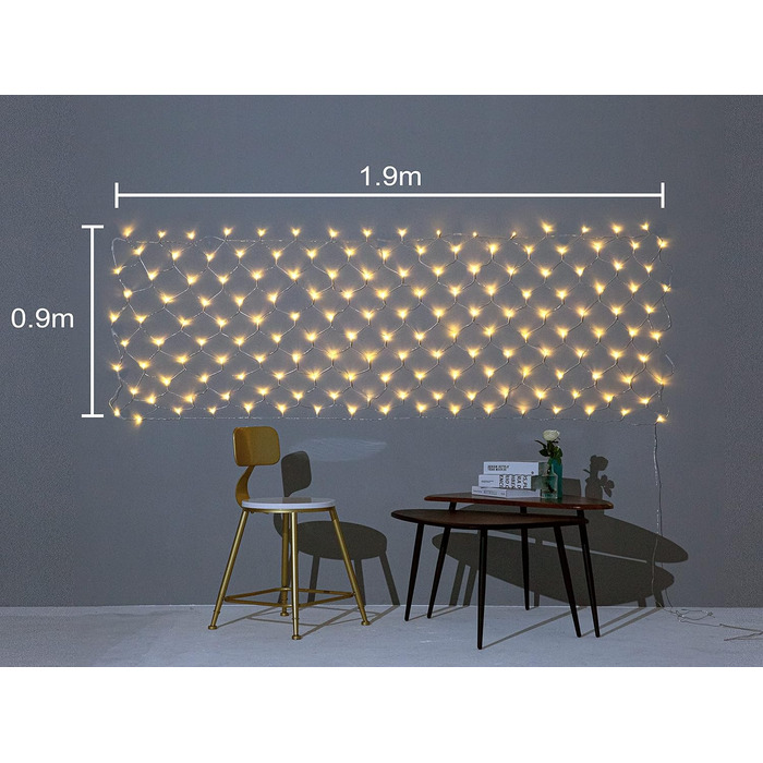 Світлодіодна сітка-гардина Gresonic 240 LED, тепле біле світло, для декору, всередину і на вулицю, з вилкою, постійне світіння, для Різдва та весілля