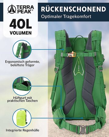 Туристичний рюкзак Terra Peak Flex 40 Premium 40 л, з вентиляцією спини, дощовиком, тримачем для питної системи, 3D Air Mesh, синій