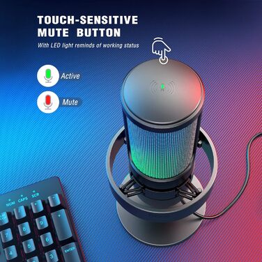 FIFINE USB мікрофон для ПК, геймінгу, стрімінгу, подкастів, студії, з RGB-підсвіткою, вимикачем звуку, виходом для навушників і поп-фільтром, сумісний з PS4, PS5, Mac