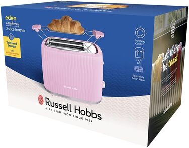 Тостер Russell Hobbs Eden для 2 скибок, рожевий - 6 режимів підсмажування, розморожування, підігрів, підйом, лоток для крихт, тримач для булочок