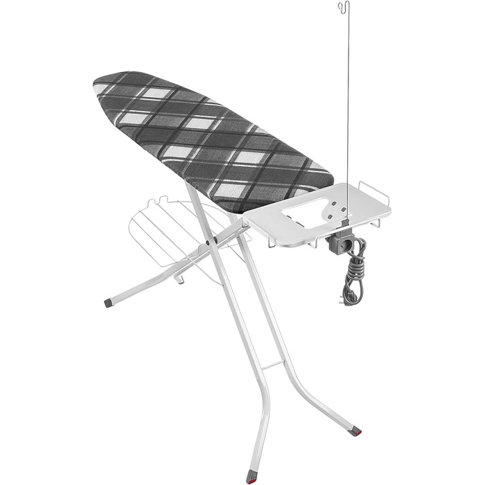 Складна прасувальна дошка KADAX 120x38 см з розеткою, регулюванням висоти, антиковзкими ніжками та підставкою для праски, у клітинку