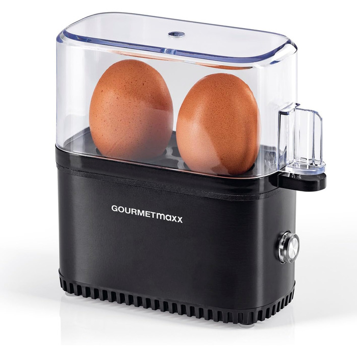 Електрична яйцеварка GOURMETmaxx на 2 яйця, енергозберігаюча, компактна, BPA free, з мірним стаканом і голкою, чорна