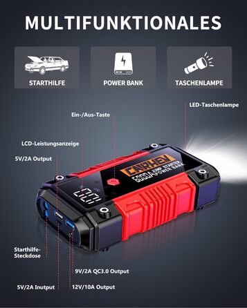 Powerbank для автомобіля Starthilfe: 6000A, 12V, для бензину та дизеля, LED-ліхтарик