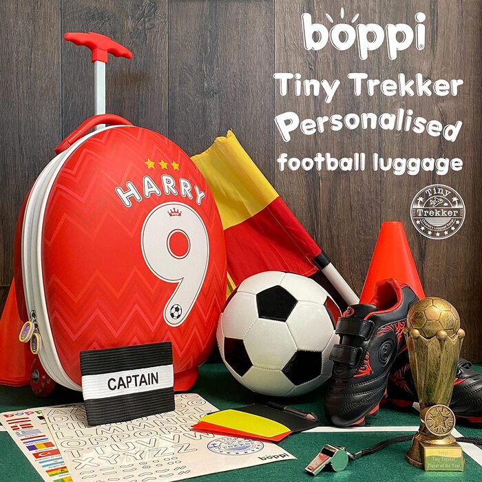 Дитяча валіза-тролей boppi Tiny Trekker 17 л, футбольна, червона, з наклейками, ручна поклажа для хлопчиків і дівчаток
