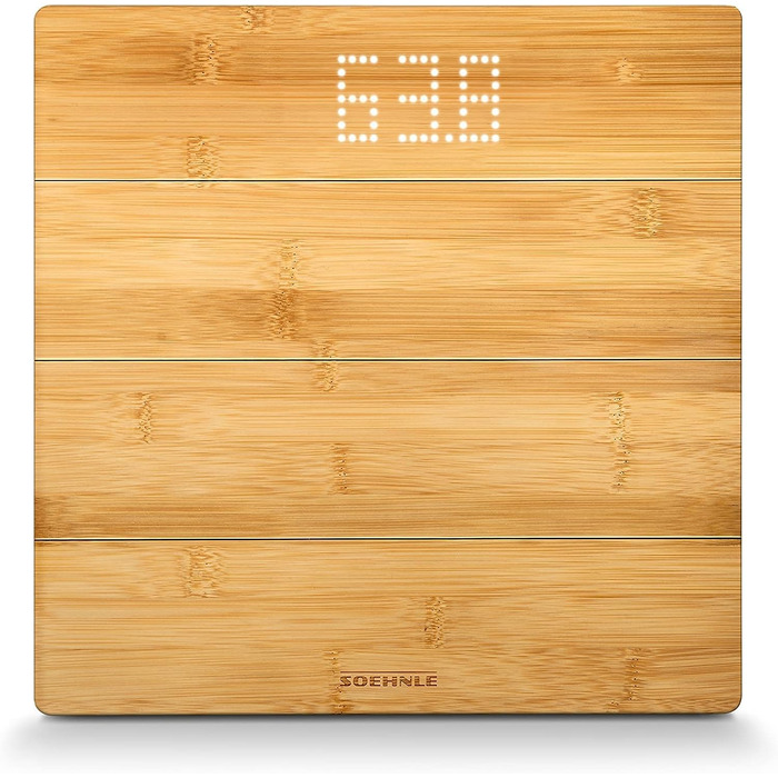 Ваги Soehnle Style Sense Bamboo Magic з натурального бамбука, електронна підлогова вага з LED-дисплеєм, до 180 кг, комфортне покриття