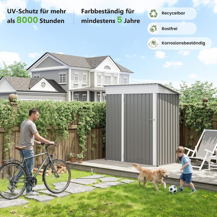 Металевий садовий будиночок UDPATIO 4 м³ (228x121x181 см) - для двору, інструментів, велосипедів. Оцинкована сталь, замок, світло-сірий