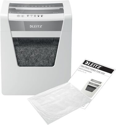 Шредер Leitz IQ Office P5, мікроріз, 11- (70-80 г/м²), сертифікований TÜV+GS, 2 години роботи, висувний 23L контейнер, тихий офісний шредер, білий