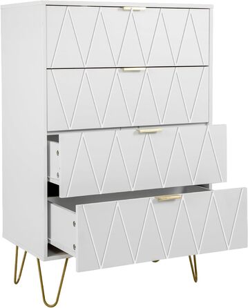 Комод UEV з 4 шухлядами, білий, 60x34x91 см, для вітальні, спальні, передпокою