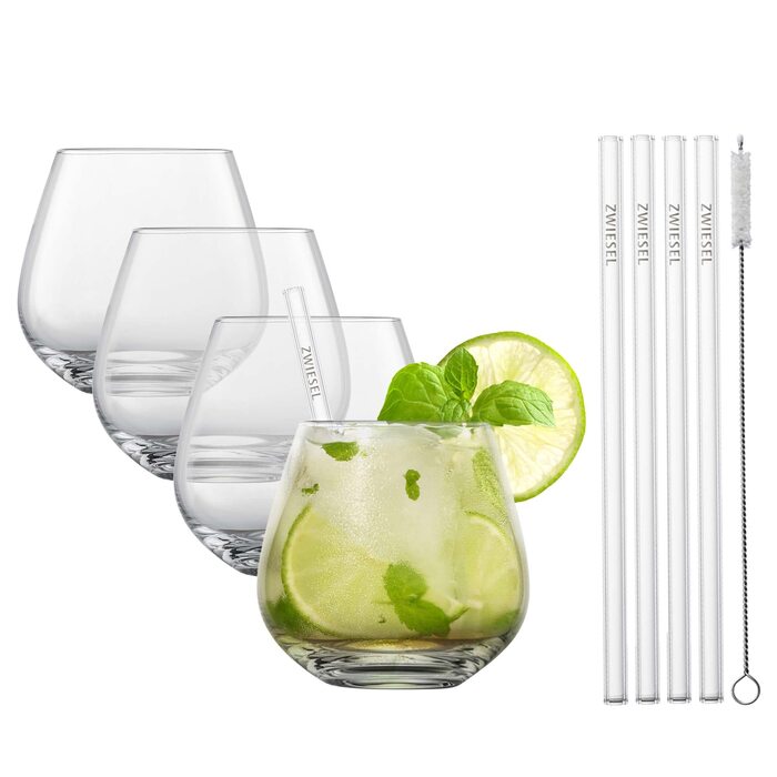 Набір коктейльних келихів SCHOTT ZWIESEL After Work Drinks: 4 склянки з Tritan-кришталю, 4 скляні трубочки та щітка для чищення, підходять для посудомийної машини, Німеччина