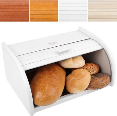 Дерев'яний білий хлібник Creative Home з роликовою кришкою 38x28,5x17,5 см – натуральна коробка для хліба, булочок та випічки для кухні